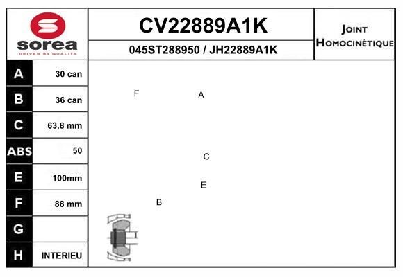 EAI Drivledd CV22889A1K CV22889A1K Drivknute HONDA FR-V EAI