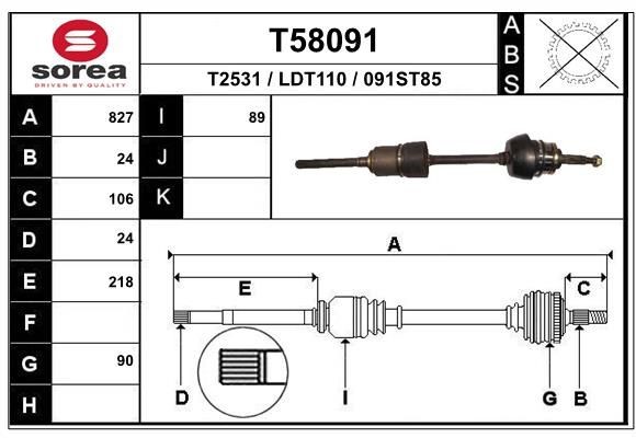 EAI Veio de transmissão T58091 EAI T58091 Veio de transmissão