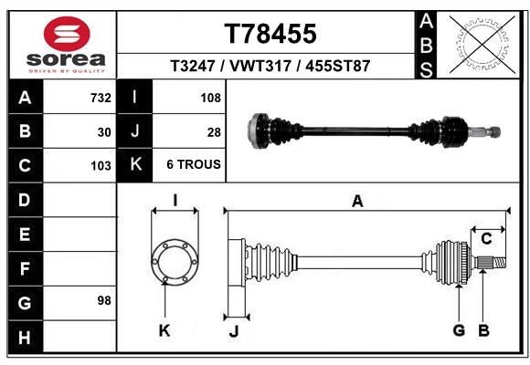 EAI Drivaxel T78455 T78455 EAI drivaxel PORSCHE PANAMERA