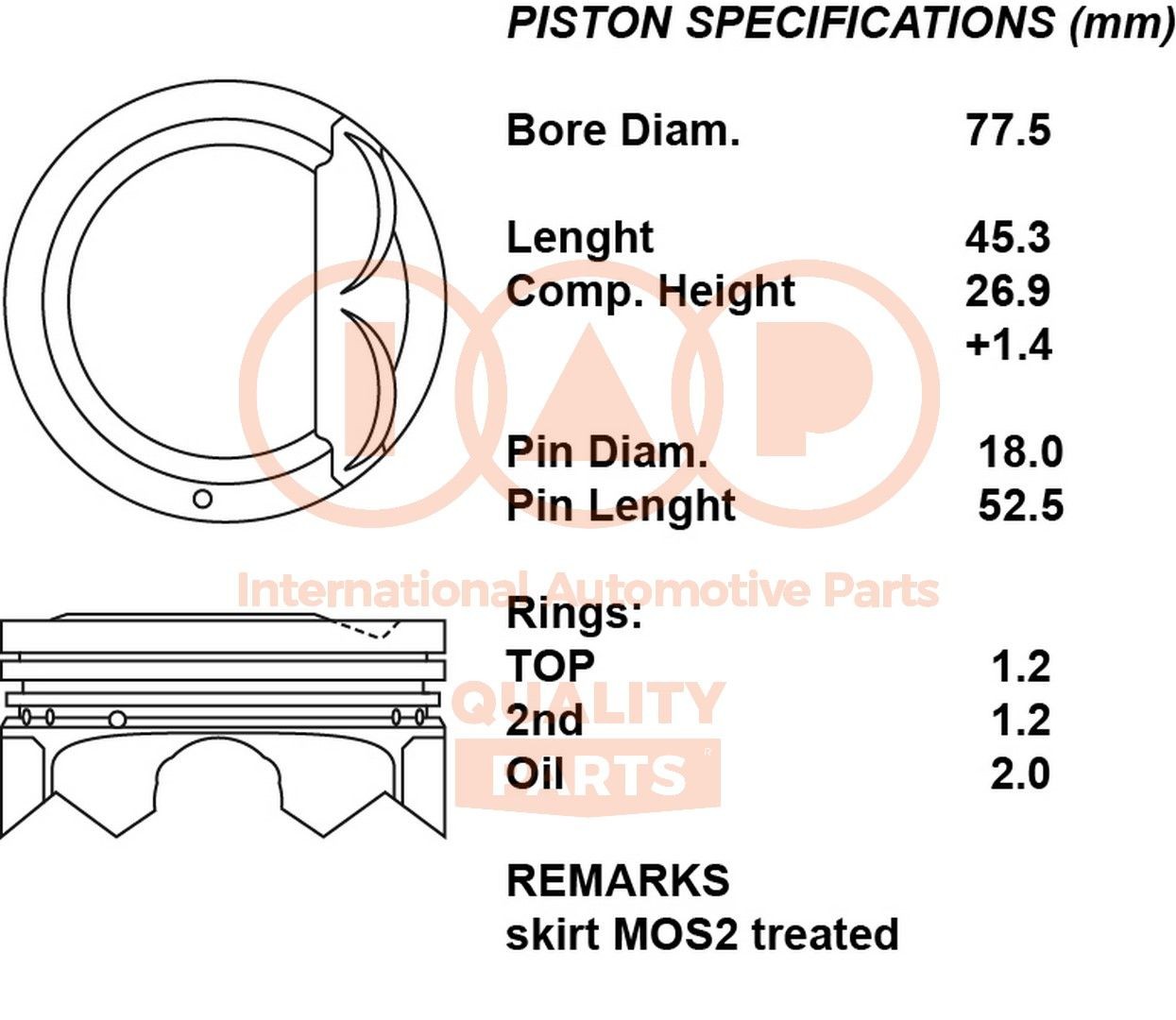 Pistone motore IAP QUALITY PARTS 100-21101 IAP QUALITY PARTS 100-21101 Pistone motore Kia RIO 2020