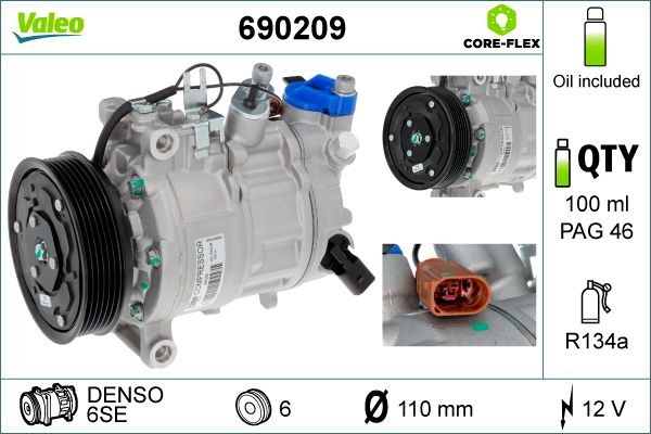 VALEO AC-kompressor 690209 VALEO 690209 kompressor Caddy V Kombi (SBB, SBJ) pris