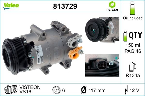 Compresseur de climatisation VALEO 813729 VALEO 813729 Compresseur d'air climatisé FORD B-MAX 2024