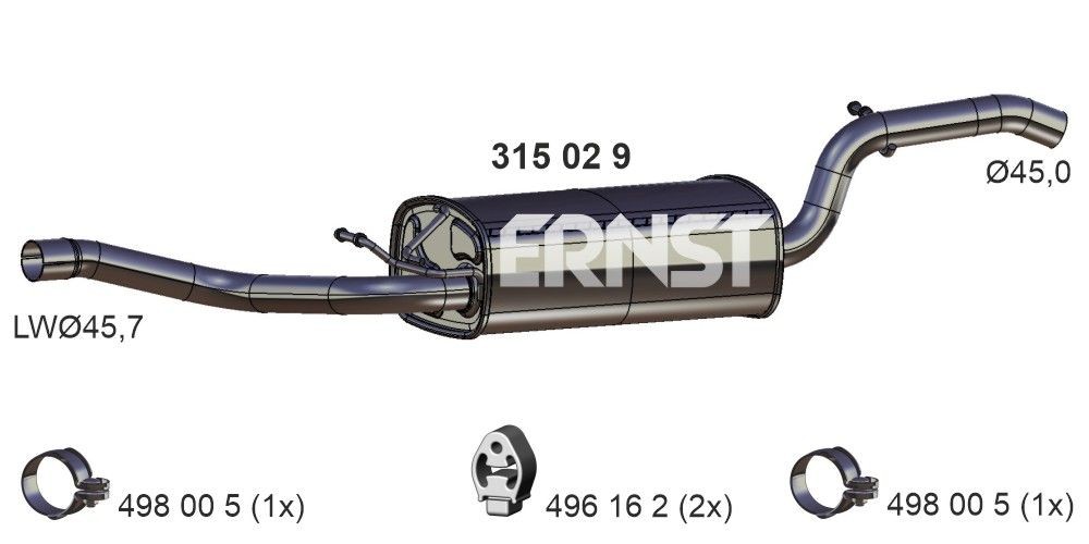 ERNST Μεσαίο σιλανσιέ 315029 Μεσαίο καζανάκι εξάτμισης ERNST Ford GALAXY 315029