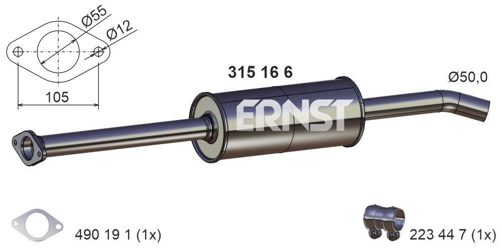 ERNST Izplūdes gāzu priekšslāpētājs 315166 ERNST Izplūdes gāzu priekšslāpētājs PORSCHE 315166