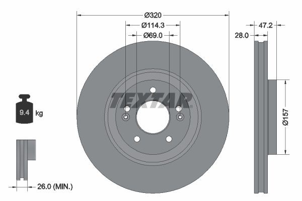 TEXTAR Bremžu diski 92306303 TEXTAR 92306303 Bremžu diski KIA Sportage V (NQ5) 1.6 T-GDI 150 ZS 2025