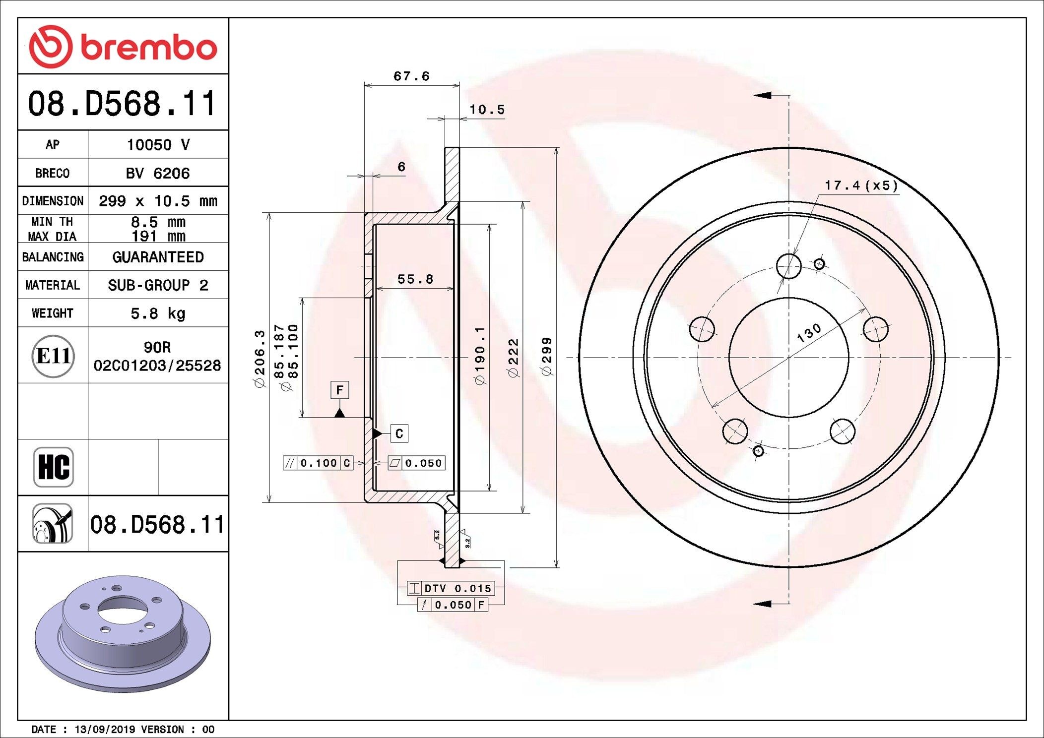 Bremžu diski BREMBO 08.D568.11 BREMBO Prime 08.D568.11: Bremžu diski SsangYoung KYRON 2013