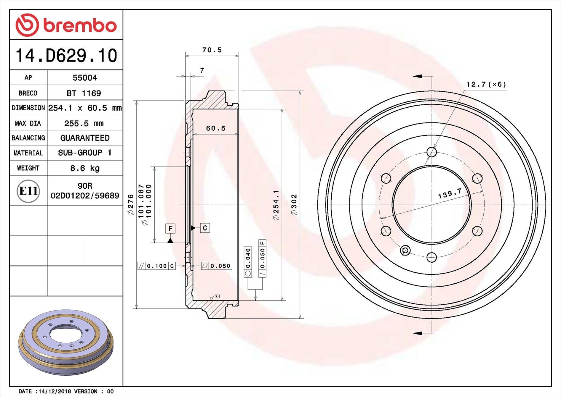 BREMBO Brake drum 14.D629.10 BREMBO 14.D629.10 Isuzu D-MAX 8DH brake drum cost