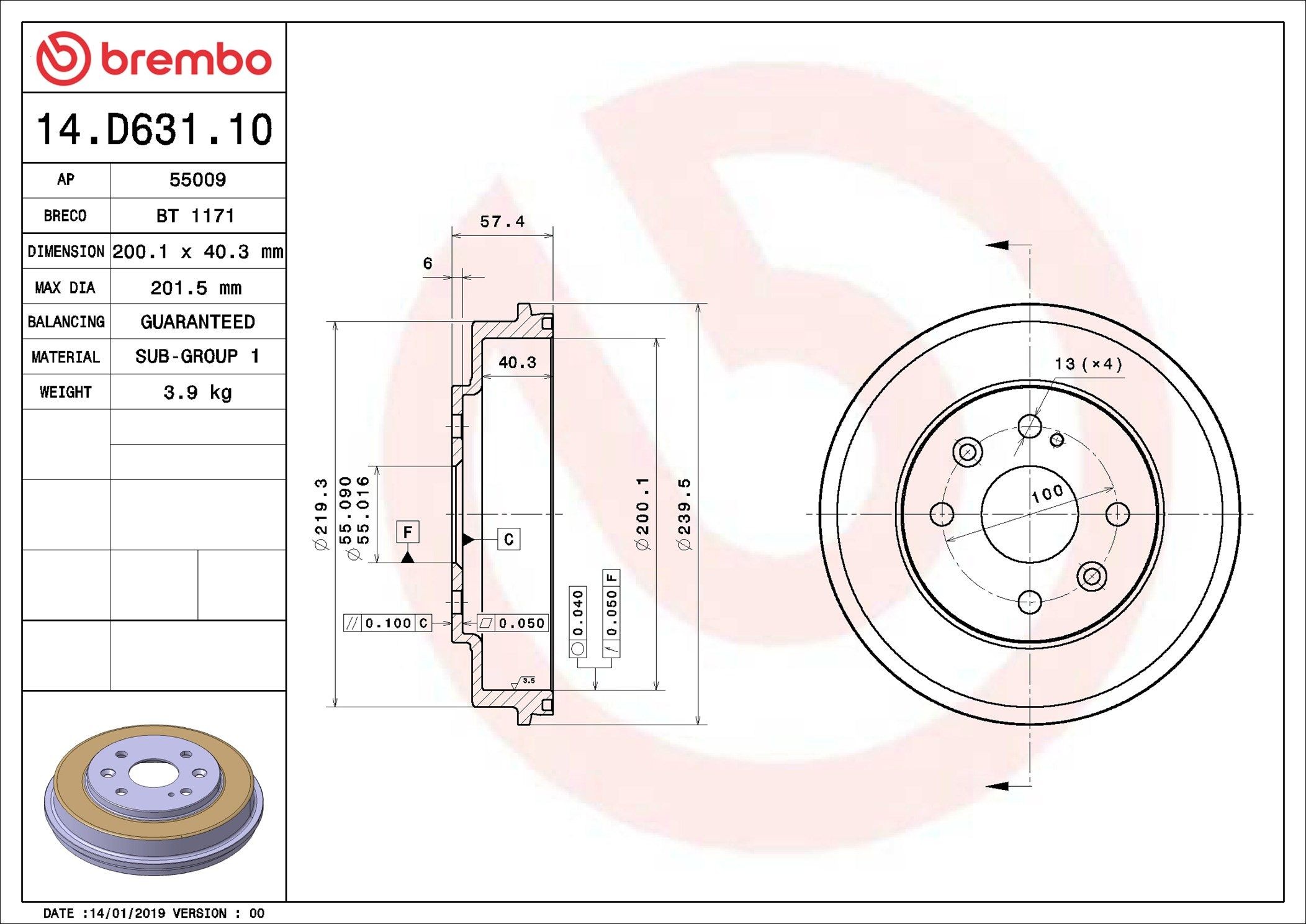 BREMBO Tambor de travão 14.D631.10 Travões de tambor BREMBO MPV 14.D631.10 baratos