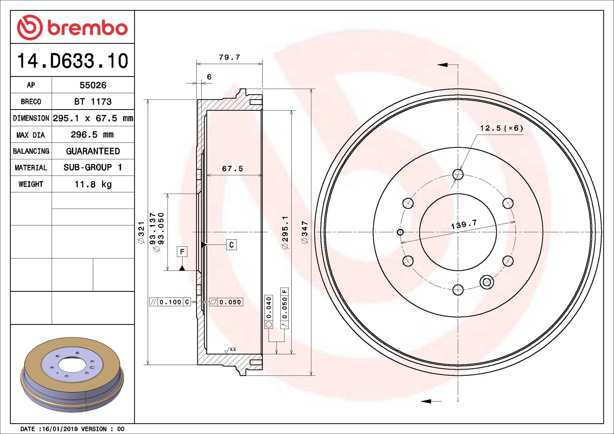 BREMBO Tambour de frein 14.D633.10 BREMBO 14.D633.10 Tambour de frein Land Rover DISCOVERY pas cher