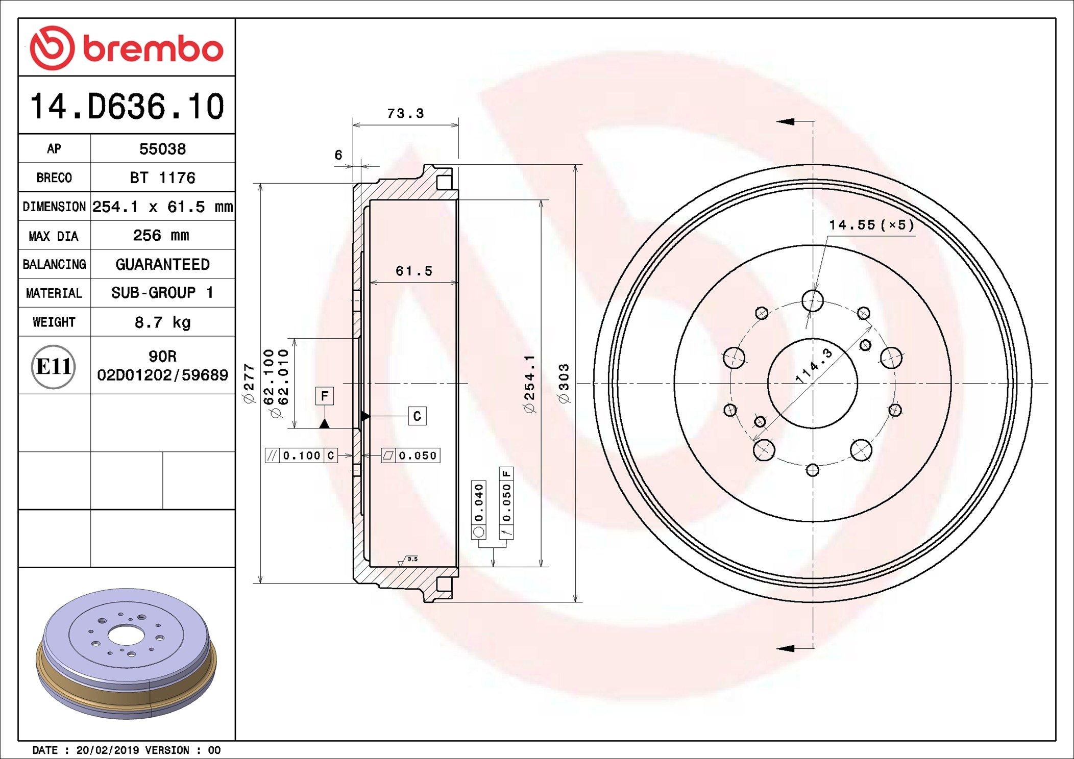 BREMBO Bromstrumma 14.D636.10 14.D636.10 BREMBO bromstrumma Toyota IQ