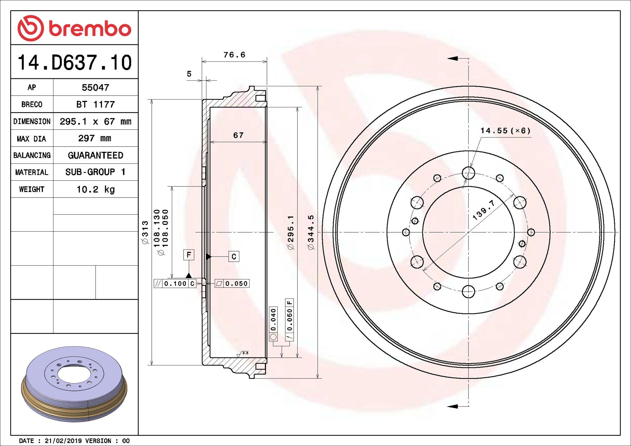 BREMBO Bremsetrommel 14.D637.10 BREMBO 14.D637.10 Bremsetrommel TOYOTA PICNIC originale