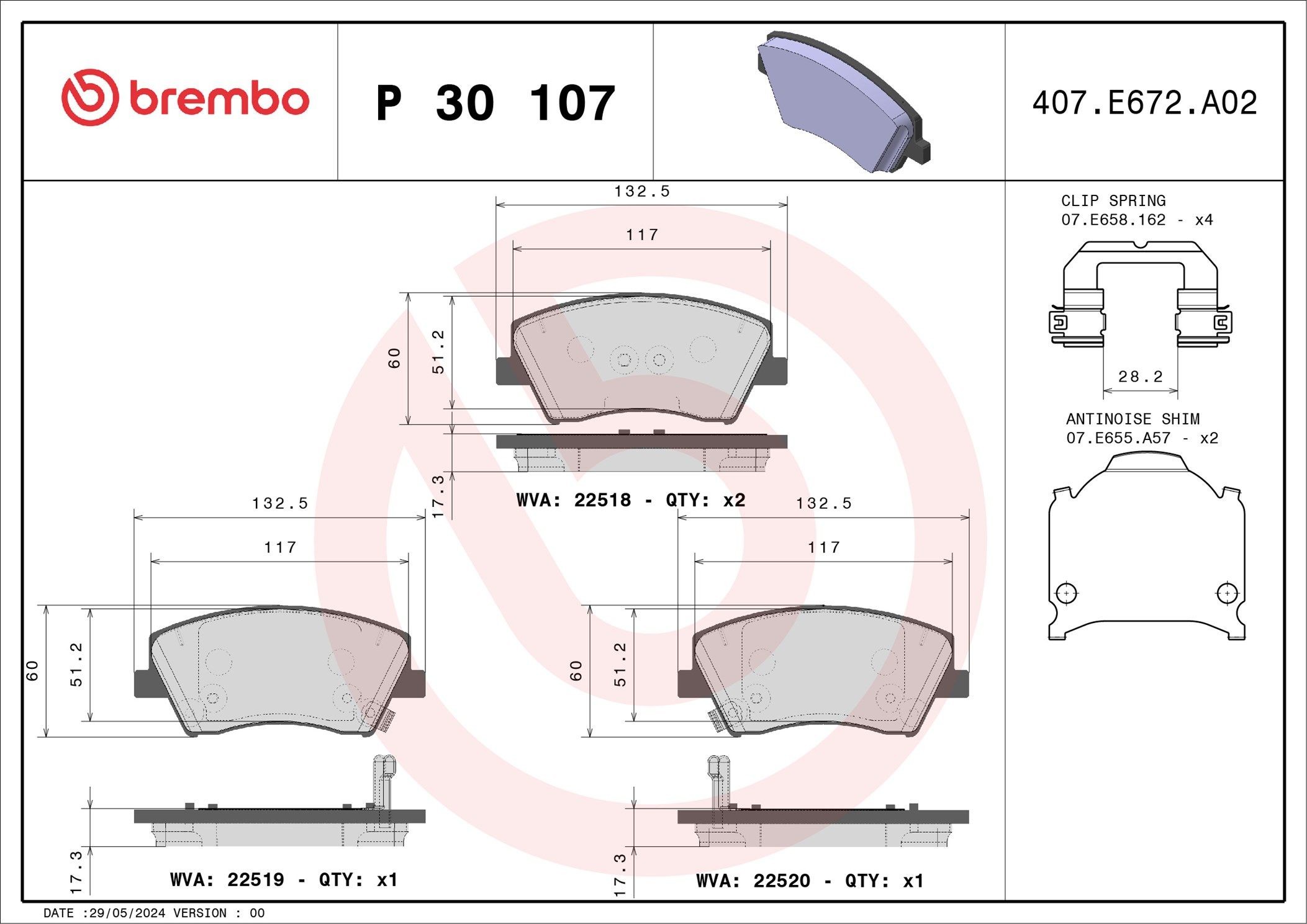 BREMBO Kit pastiglie freni P 30 107 BREMBO P 30 107 Kit pastiglie freni HYUNDAI Elantra VI Sedan (AD, ADA) 1.6 123 CV 2020