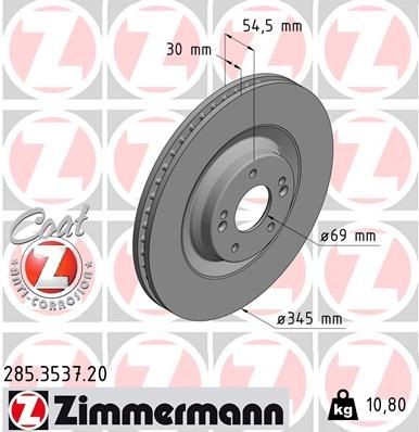 ZIMMERMANN Brake disc 285.3537.20 285.3537.20 ZIMMERMANN performance brake discs HYUNDAI ix20