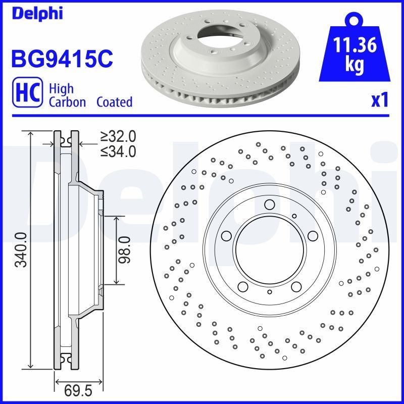 DELPHI Remschijf BG9415C Sportremschijven DELPHI 718 BG9415C goedkoop