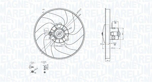 MAGNETI MARELLI Jäähdyttimen tuuletin 069422756010 Jäähdyttimen tuuletin MAGNETI MARELLI Ø: 337 mm, 12V, 84W