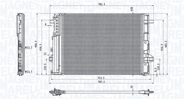 MAGNETI MARELLI Condensor voor airco 350203758000 Airco-radiateur MAGNETI MARELLI VANILLE Bus 350203758000 goedkoop