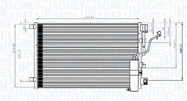 MAGNETI MARELLI Kondensator, klimaanlæg 350203841000 AC condenser MAGNETI MARELLI X-TRAIL 350203841000 billig
