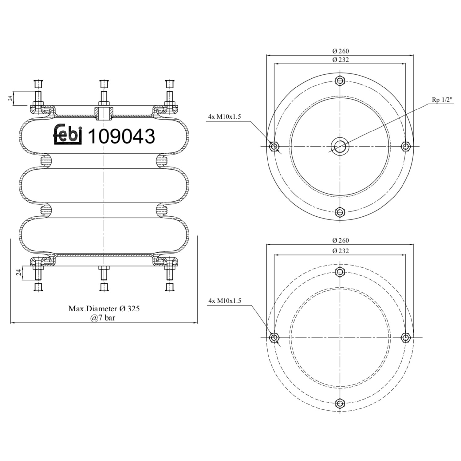 FEBI BILSTEIN Luftbelg, fjæring 109043 109043 Fjærbelg, luftfjæring SEAT MARBELLA FEBI BILSTEIN