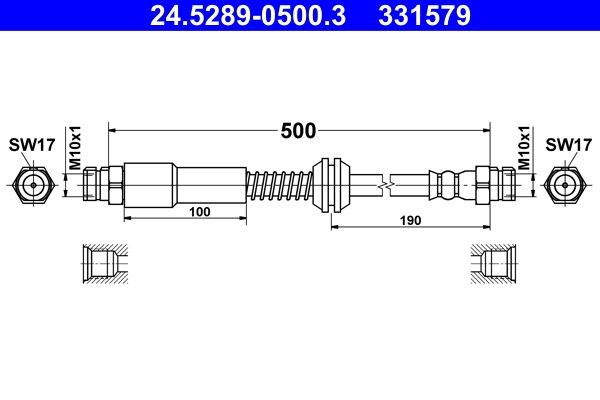 Tubo flexível de travão ATE 24.5289-0500.3 ATE 24.5289-0500.3: Flexível de travão Volkswagen CADDY 2025