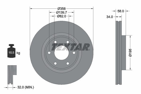 TEXTAR Remschijf 92309803 TEXTAR 92309803 Remschijf NISSAN Patrol VI (Y62) 5.6 405 Pk 2014