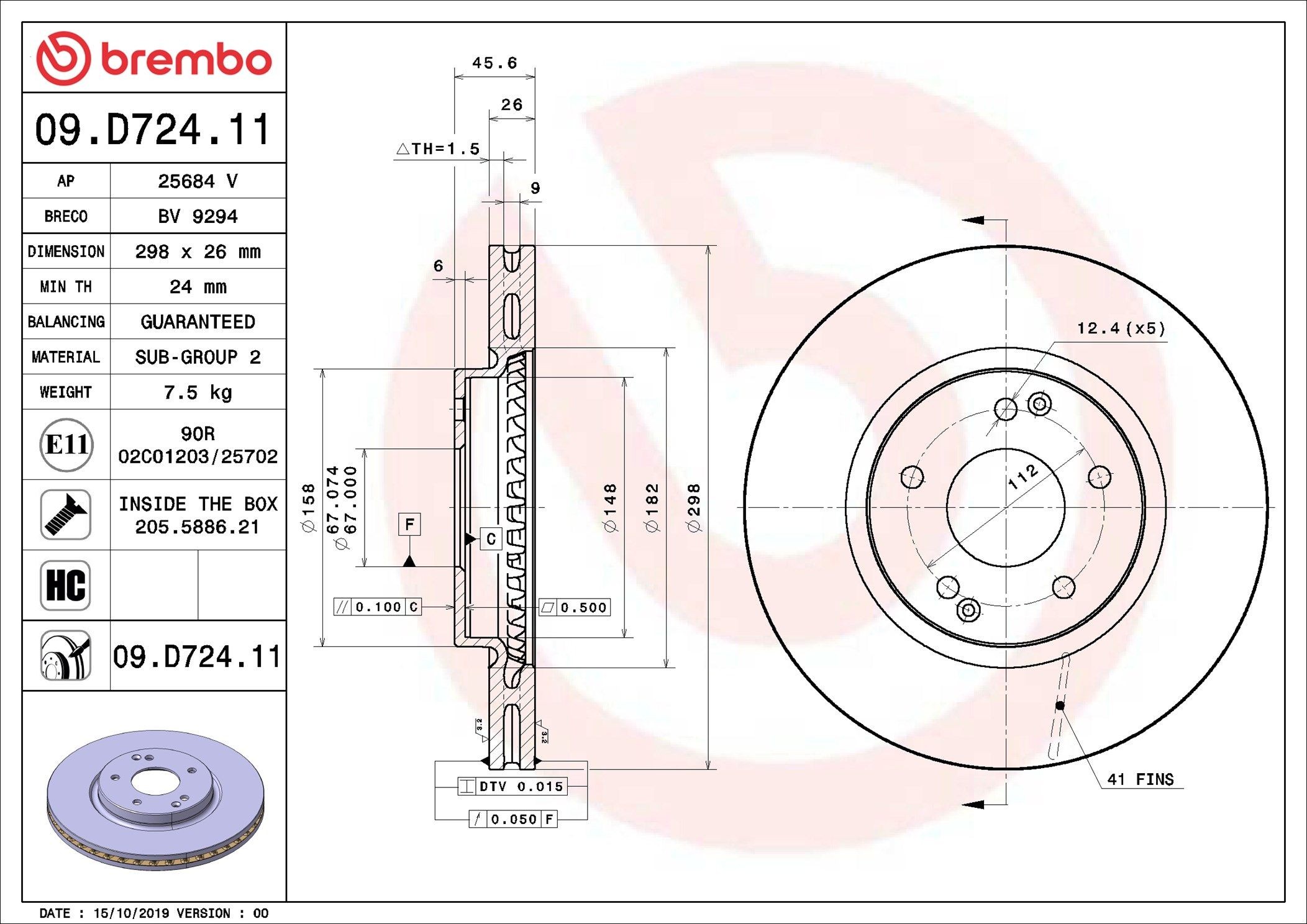 BREMBO Bremsscheibe 09.D724.11 BREMBO 09.D724.11 Bremsscheibe SSANGYONG Chairman W 2.8 CW600 200 PS 2011