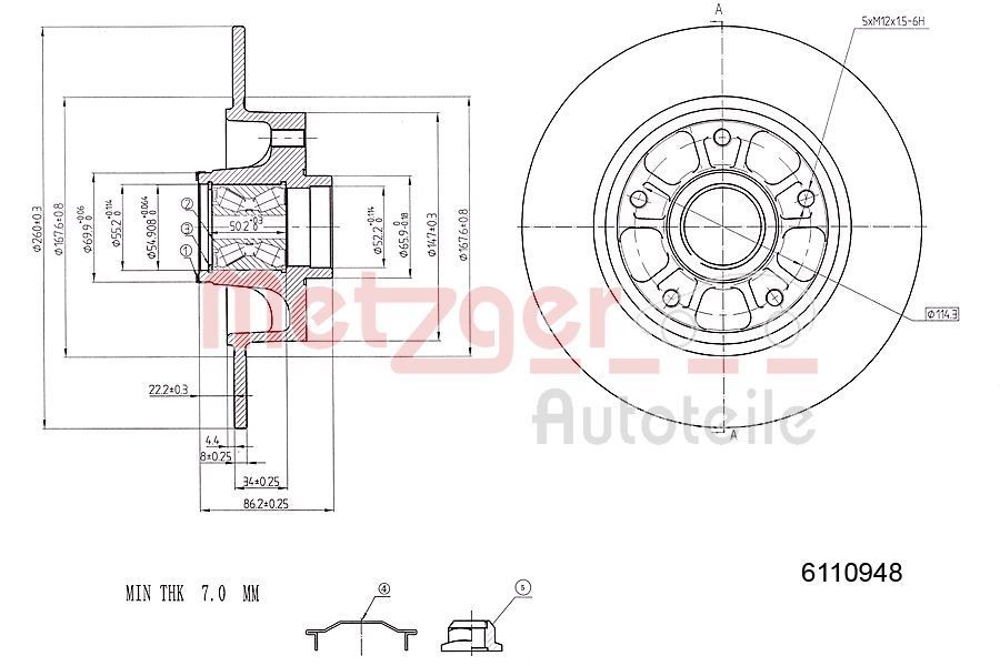 METZGER Bremseskive 6110948 Bremseskiver METZGER Renault CLIO 6110948