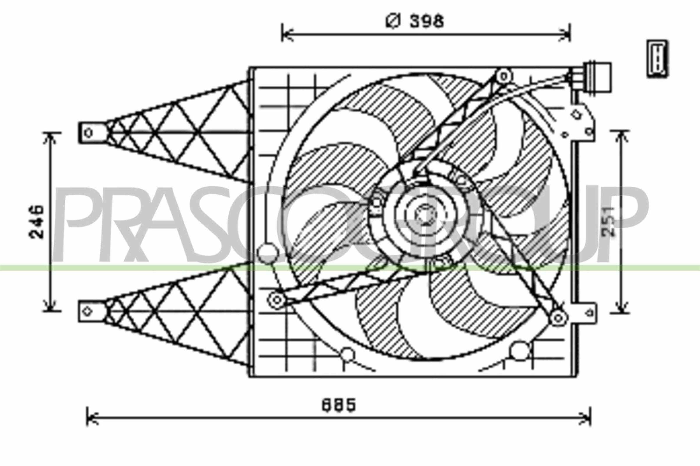 PRASCO Ventilátor chladenia motora SK322F002 Ventilátor chladiča PRASCO Volkswagen POLO SK322F002