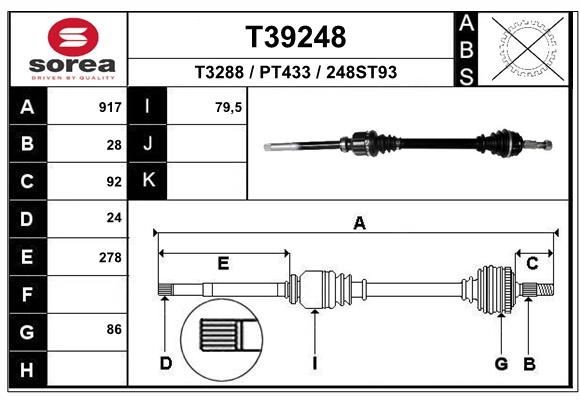EAI Hnací hriadeľ T39248 T39248 Hnací hriadeľ EAI CITROЁN C5