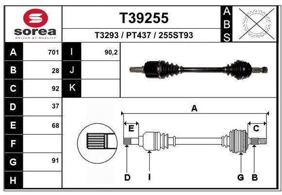 EAI Arbre de transmission T39255 Citroën C25 Cardan EAI T39255