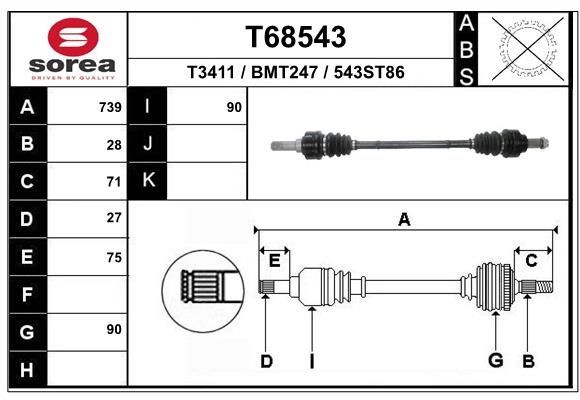EAI Aandrijfas T68543 BMW 1-serie Aandrijfas EAI T68543