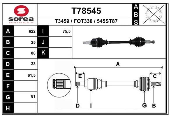 EAI Trækaksel T78545 Drivaksel EAI Ford KA T78545