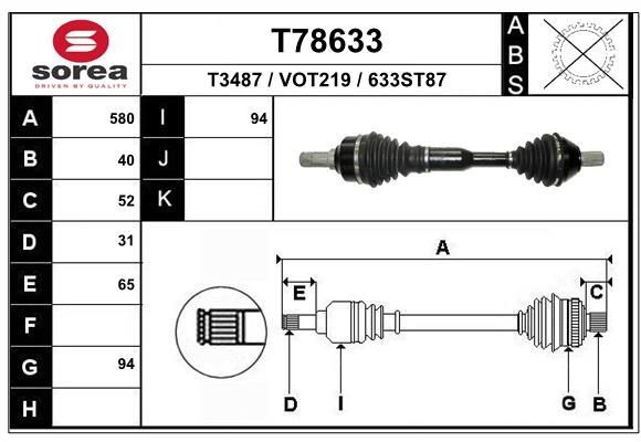 EAI Drivaxel T78633 T78633 Drivaxel EAI VOLVO S80