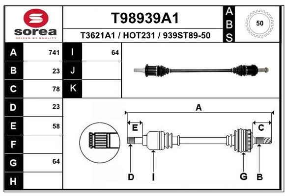 EAI Veio de transmissão T98939A1 Semi eixo EAI Honda CRX T98939A1