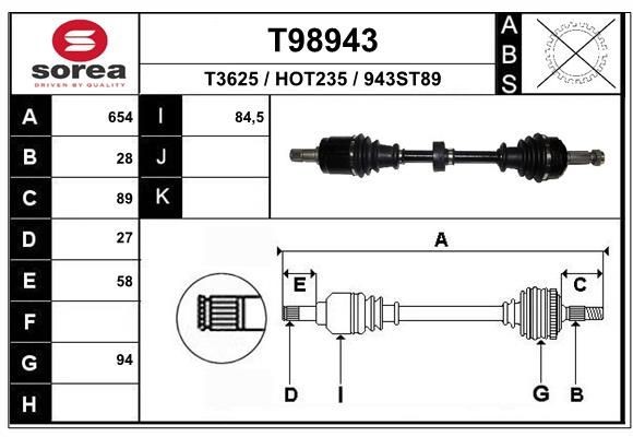 EAI Aandrijfas T98943 Honda STREAM Aandrijfassen EAI T98943