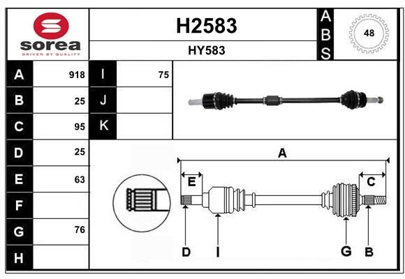 SNRA Aandrijfas H2583 SNRA H2583 Aandrijfas Hyundai Getz TB prijs