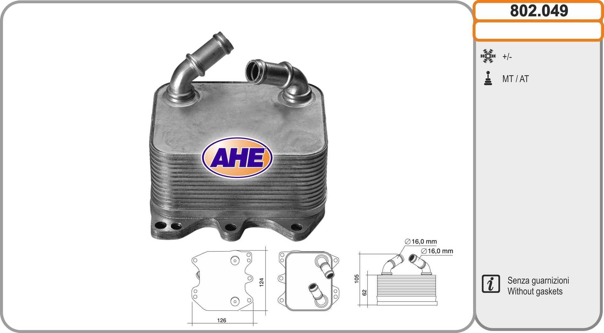 AHE Radiador de óleo, óleo do motor 802.049 802.049 Radiador de óleo AHE VW LUPO