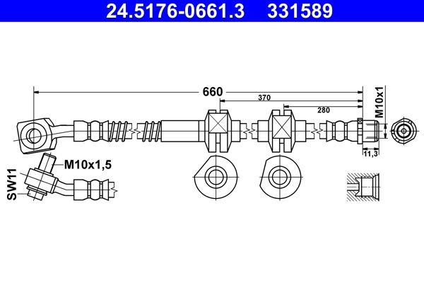 ATE Bremseslange 24.5176-0661.3 ATE 24.5176-0661.3 Bremseslange VAUXHALL Cascada Cabrio (W13) billige