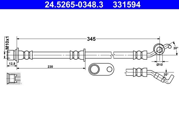 ATE Tubo flexível de travão 24.5265-0348.3 ATE 24.5265-0348.3 Flexível de travão Toyota Avensis T27 Carrinha preço
