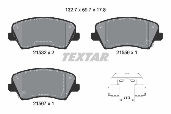 TEXTAR Brake pad set 2153201 TEXTAR 2153201 Brake pad set HYUNDAI Elantra VI Saloon (AD, ADA) 1.6 123 hp 2021