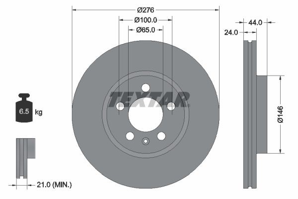 TEXTAR Bremseskive 92313703 Skive TEXTAR Volkswagen POLO 92313703