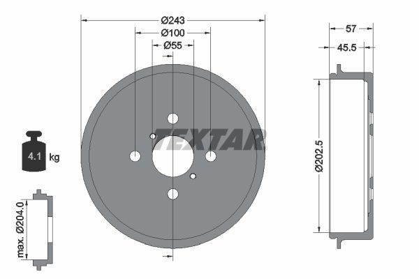 TEXTAR Remtrommel 94045200 Mazda RX-7 Remtrommels TEXTAR 94045200