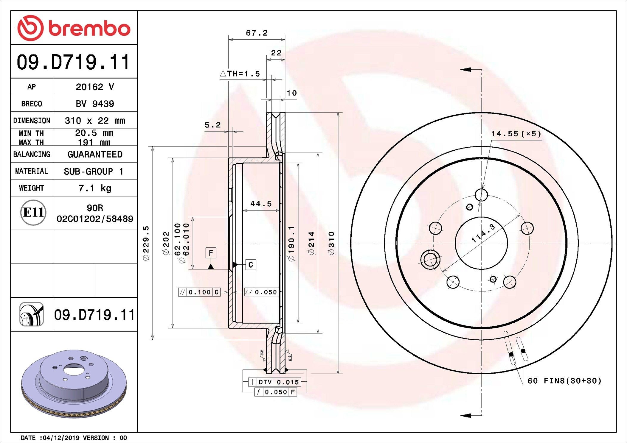 BREMBO Disco freno 09.D719.11 BREMBO 09.D719.11 Dischi freno sportivi Lexus GS GRL10 prezzo
