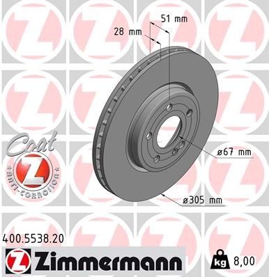 ZIMMERMANN Δισκόπλακα 400.5538.20 ZIMMERMANN 400.5538.20 Δισκόπλακα MERCEDES-BENZ B-class (W247) B 200 Mild Hybrid (247.087) 163 PS 2025