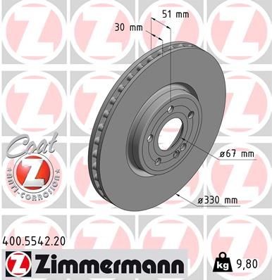 ZIMMERMANN Disco de travão 400.5542.20 ZIMMERMANN 400.5542.20 Disco de travão MERCEDES-BENZ Classe A Sedan (W177) A 160 d (177.102) 95 cv 2025