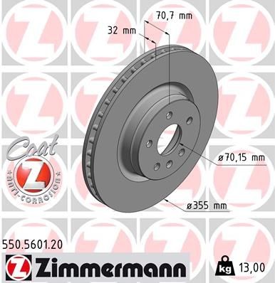 ZIMMERMANN Disque de frein 550.5601.20 ZIMMERMANN 550.5601.20 Disque de frein TESLA Model S (5YJS) EV AWD 525 CV 2020