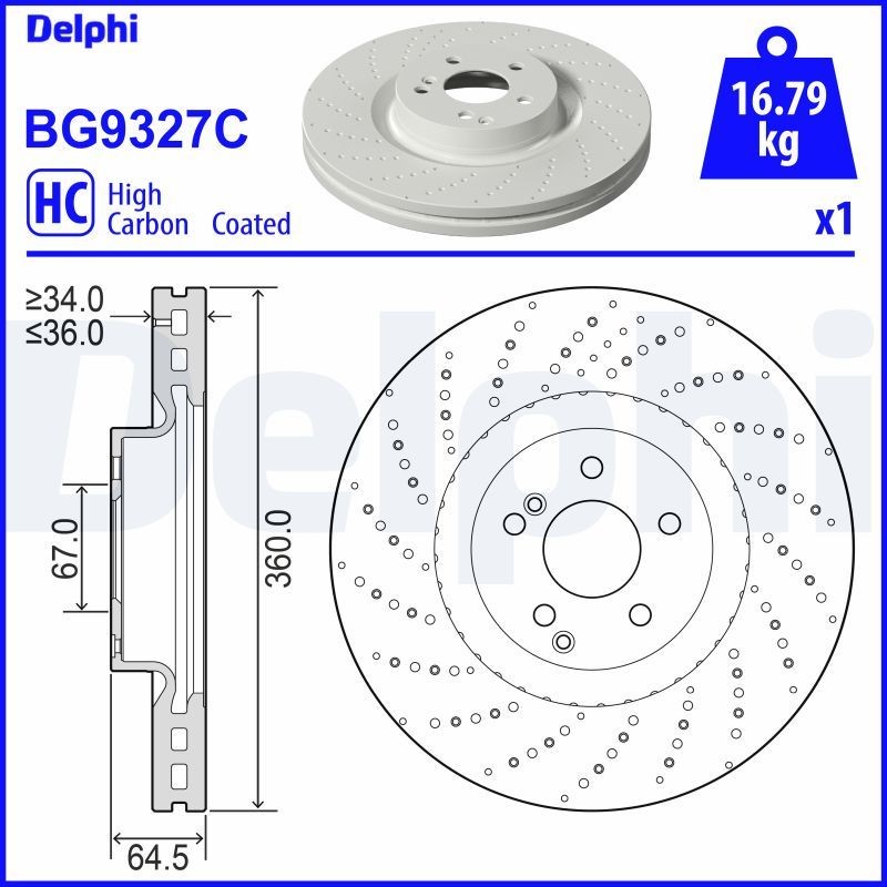 DELPHI Bremseskive BG9327C DELPHI BG9327C Bremseskive Mercedes w221 billige