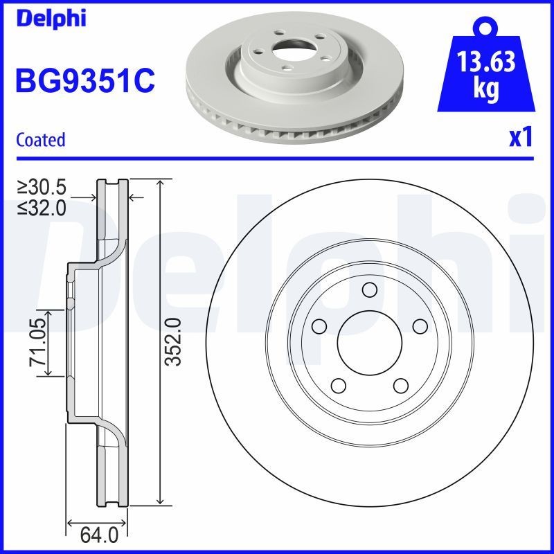 DELPHI Disco freno BG9351C DELPHI BG9351C Disco freno FORD USA Mustang Mk6 Coupe 5.0 V8 466 CV 2025