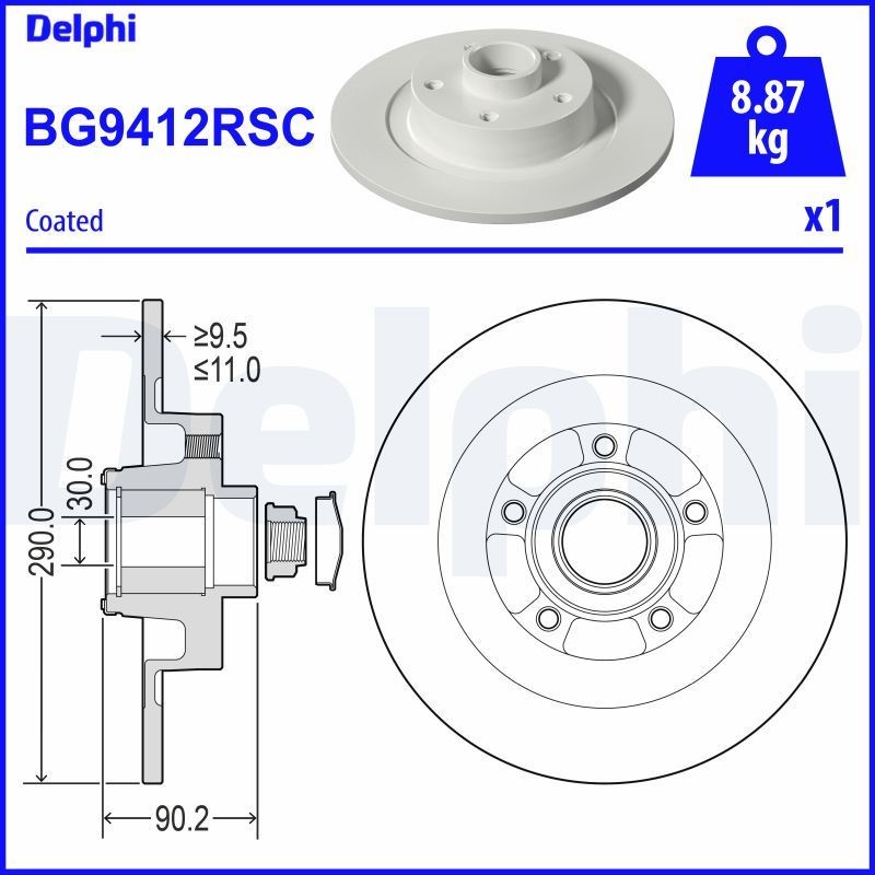 DELPHI Bremsscheibe BG9412RSC Bremsscheibe DELPHI Renault GRAND SCÉNIC BG9412RSC