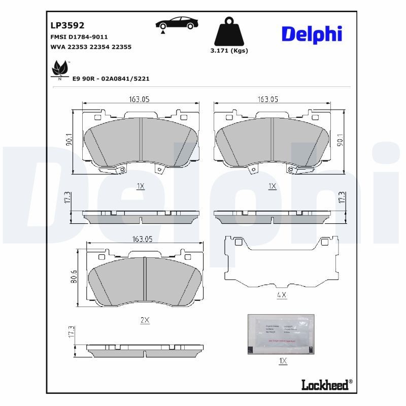 DELPHI Piduriklotsid LP3592 DELPHI LP3592 Piduriklotsid FORD USA Mustang Mk6 Kupee 5.0 V8 426 hj 2018