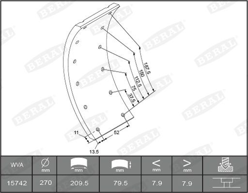 BERAL Kit de garnitures de frein, frein à tambour KBL15030.1-1561 KBL15030.1-1561 Jeu de mâchoires de frein à main TOYOTA VERSO BERAL